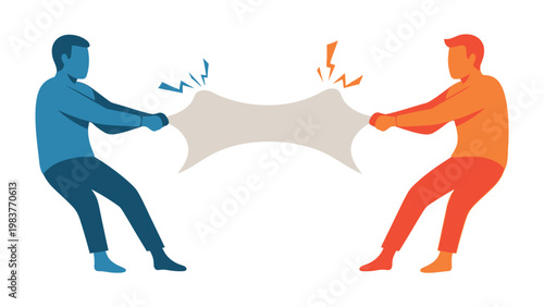 Struggle for Dominance: Two figures engaged in a fierce tug-of-war, symbolizing a power struggle, conflict, or competition. the scene evokes tension and a battle for control.