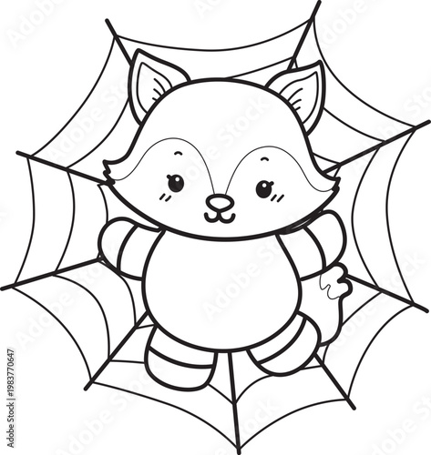 Coloring pages of Cute set of Fox sticker with activity. Outline of Fox with halloween theme