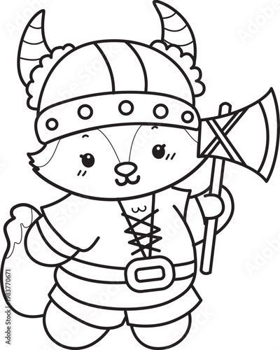 Coloring pages of Cute set of Fox sticker with activity. Outline of Fox with halloween theme