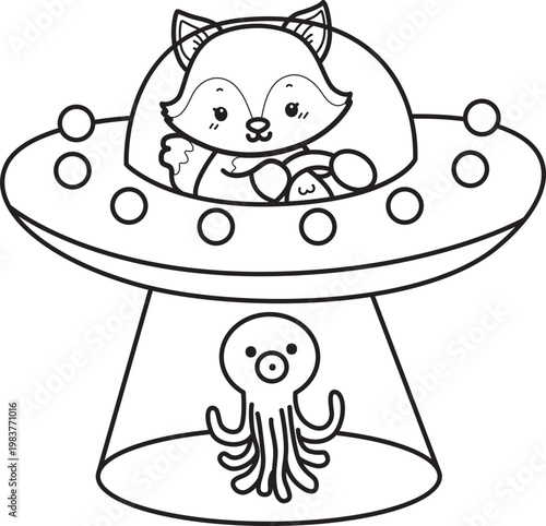 Coloring pages of Cute set of Fox sticker with activity. Outline of Fox with halloween theme