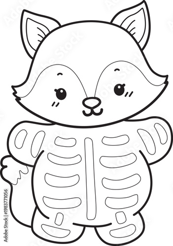 Coloring pages of Cute set of Fox sticker with activity. Outline of Fox with halloween theme