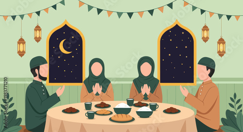 Muslim family gathering for Iftar during Ramadan.
