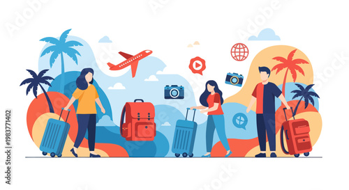 People with luggage ready for travel adventure.