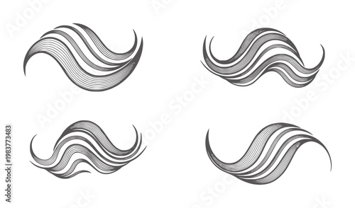 Four black and white abstract swirling whisk lines white swirls