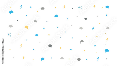 Digital Communication Pattern: A visually engaging arrangement of icons representing communication and digital interaction creates a sense of interconnectedness and modern information exchange.