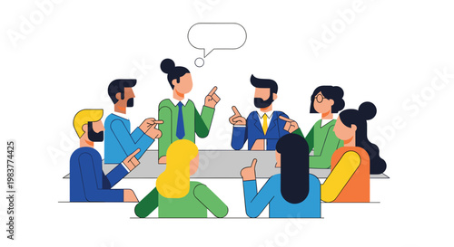 Diverse group of people in discussion.