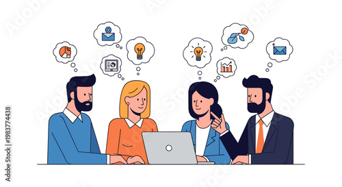 Diverse group brainstorming with laptop ideas.