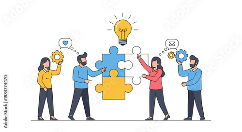 Four people working together on puzzle.