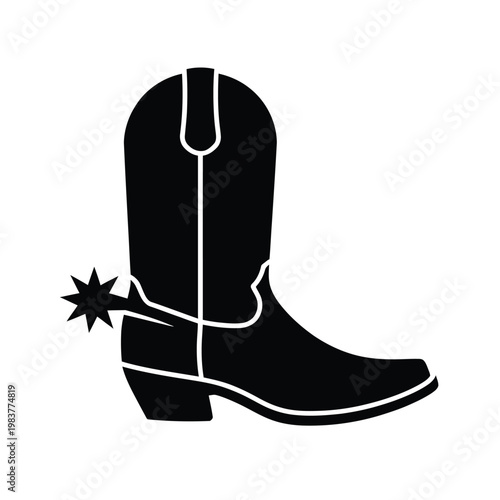 A black silhouette of a cowboy boot with a prominent spur