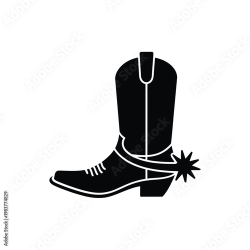 A black silhouette of a classic cowboy boot with a spur