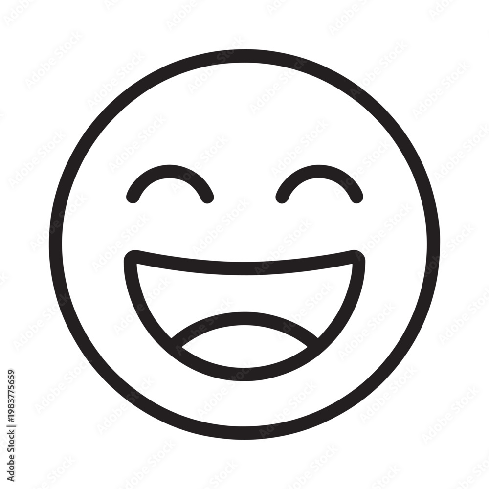 Fototapeta premium Simple black and white line drawing of a laughing smiley face