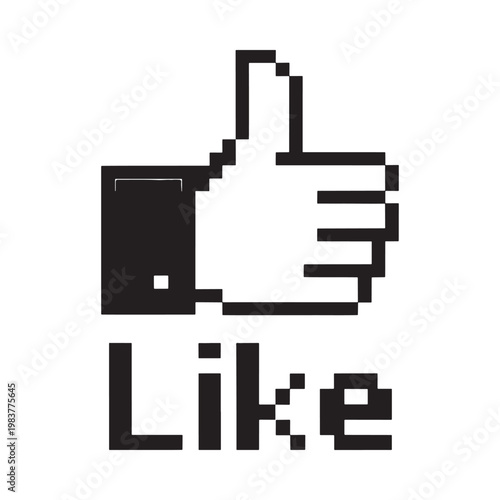 Pixelated thumbs up graphic with the word like displayed below
