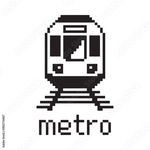 Pixelated illustration of a subway train with the word metro underneath