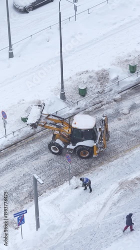 snow removal city winter street plowing tractor workers urban cleanup road maintenance snowy weather