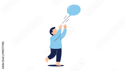 Dreaming of Freedom: A silhouette of a young person reaching for a blue balloon as it floats upward, suggesting the joy of freedom and the pursuit of dreams. 