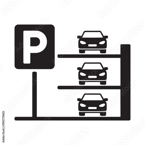Konstfotografi Parking symbol depicting a multi story car park structure in black