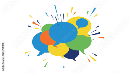 Vibrant Dialogues: Colorful speech bubbles bursting with energy, symbolizing conversations, ideas, and communication in a lively and dynamic composition.