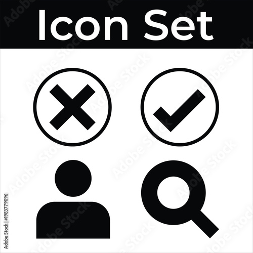 Collection of Four Basic Black and White Icons for User Interface Design icon set graphic design
