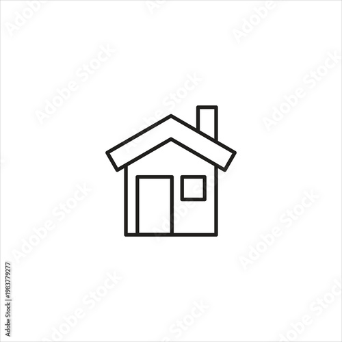 Simple Outline Icon of a House with Chimney and Window on White Background home building