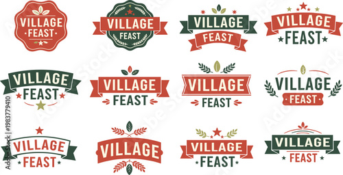 A collection of colorful village feast logos featuring ribbons stars and leaf designs presented against a white background high quality professional detailed modern