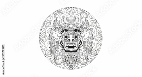 intricate circular design with a stylized demonic face.