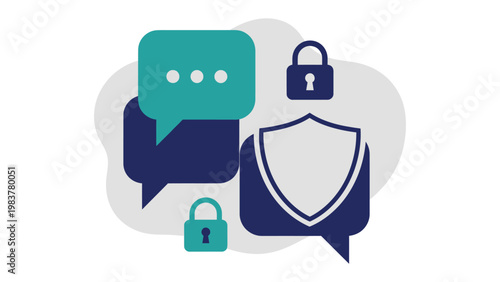 Digital Security Conversations: Illustrated symbols of secure conversations, showcasing the importance of protecting sensitive data and maintaining privacy in digital communication.