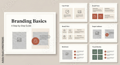 Branding presentation template set with minimalist identity layouts.