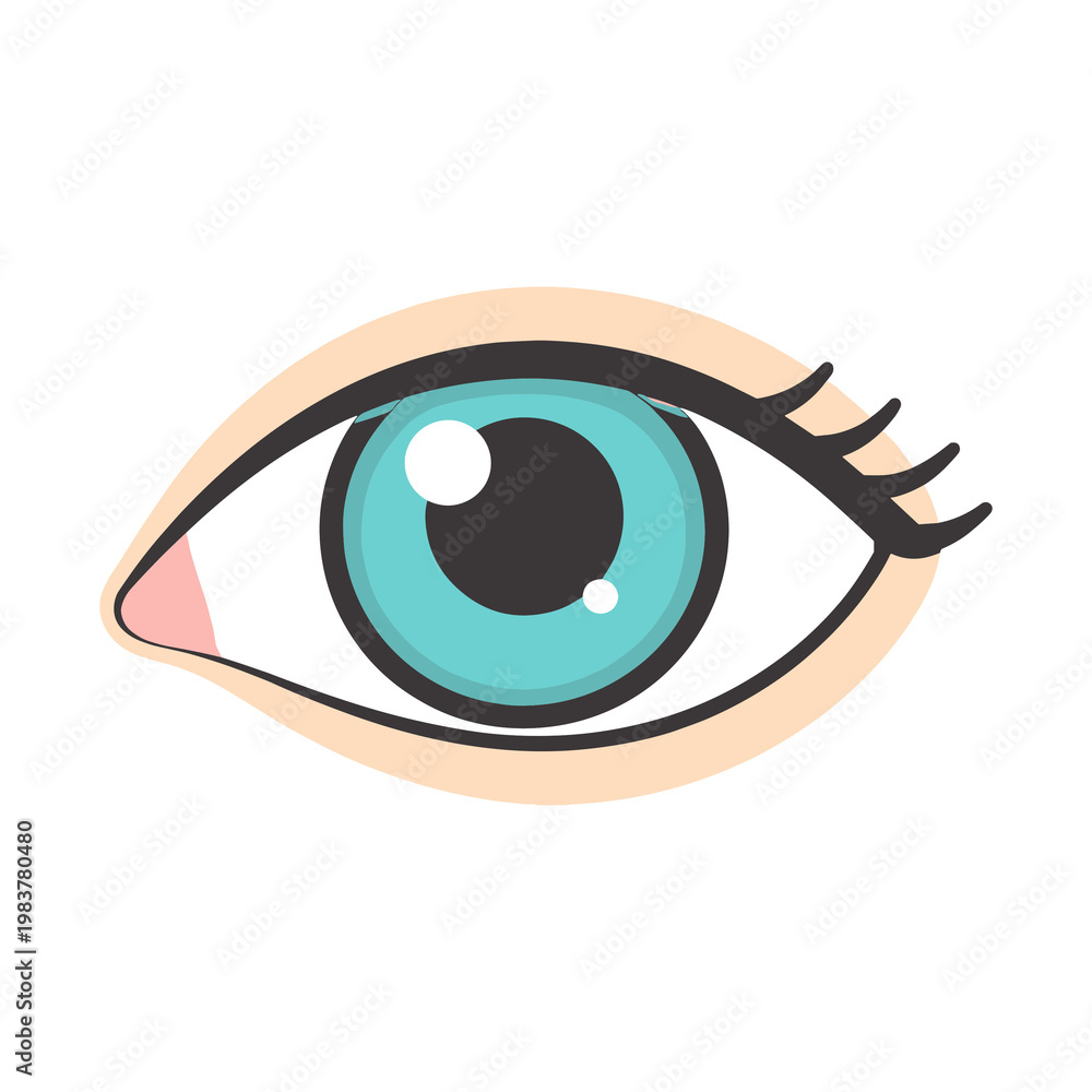 Obraz premium Blue human eye with eyelashes vector illustration