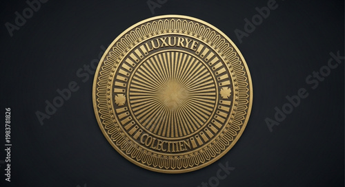 Antique Gold Embossed Commemorative Coin Medallion Closeup.