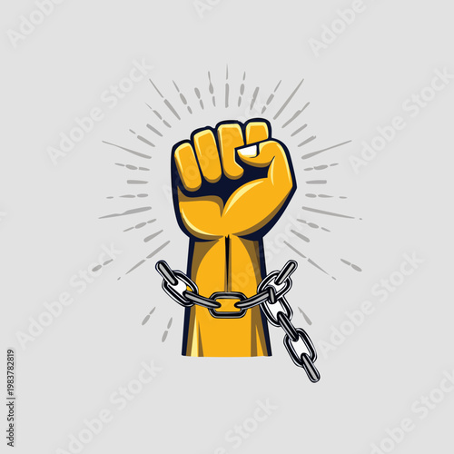 Fist Breaking Chains Symbolizing Freedom and Strength.