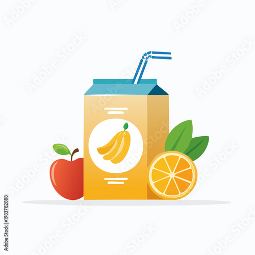 Fresh Fruit Juice Box with Apple, Orange and Banana.