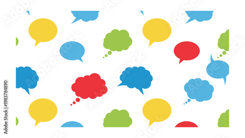 Communicative Canvases: A vibrant array of speech bubbles in an assortment of colors, set against a pristine backdrop, creating a visually engaging canvas for expressing diverse thoughts and ideas.