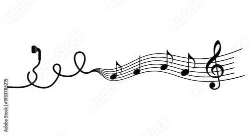 Earbud Cord Forms Musical Notes on Staff