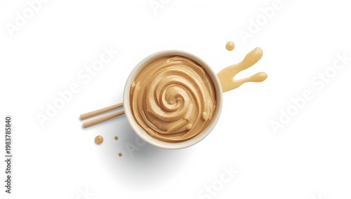 Isolated miso paste. Japanese shiro miso sauce, fermented soybean spread, brown soy cream, puree for broth, soup, miso on white background.