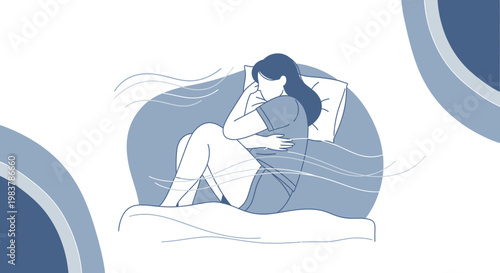 Woman sleeping uncomfortably, feeling cold and restless in bed