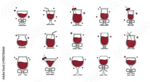 Collection of Red Drinks in Various Glassware Styles.