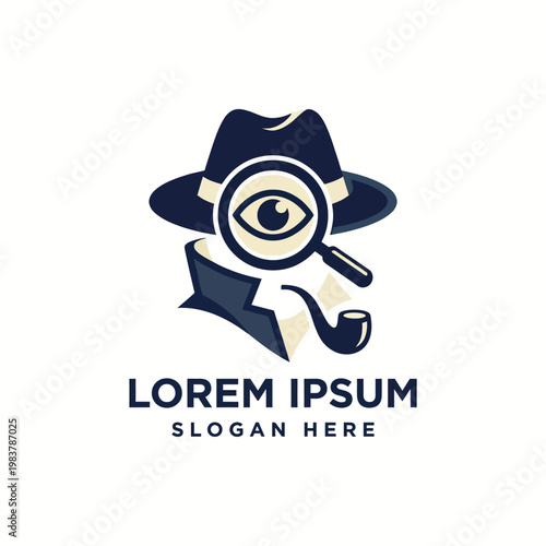 This logo depicts a mysterious figure with a magnifying glass and pipe, embodying investigation and intrigue, perfect for detective agencies or mystery brands.