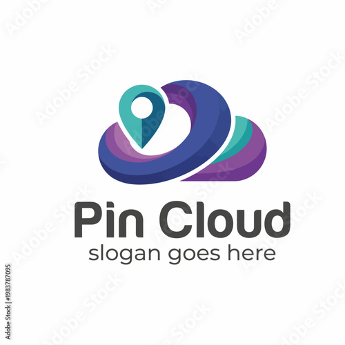 Photos This logo features a cloud design with a location pin, ideal for representing cloud services or location-based technologies in a vibrant and modern style