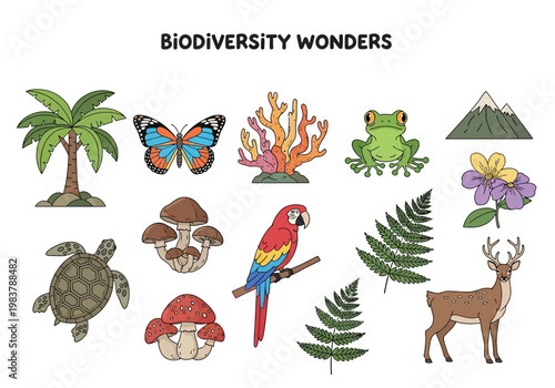 Biodiversity Wonders A Collection of Diverse Flora and Fauna Illustrations