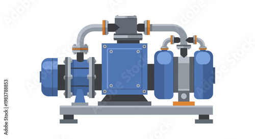 Industrial Blue Vacuum Pump System with Motor and Pipes.