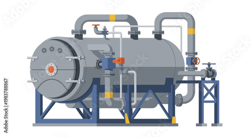 Industrial Boiler System with Pipes and Valves.