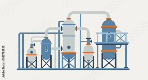 Industrial Chemical Plant with Multiple Tanks and Pipes.
