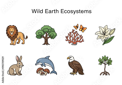 Wild Earth Ecosystems A Collection of Iconic Wildlife and Nature Elements
