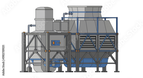 Industrial Cooling Tower and Processing Unit Illustration.