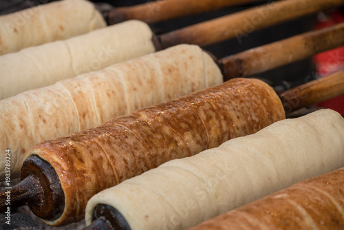  Kürtőskalács, also known as chimney cake, a traditional spit cake pastry originating from Hungarian-speaking regions in Romania and Hungary. 