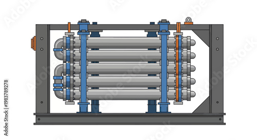 Industrial Heat Exchanger System with Multiple Tubes and Support Frame.