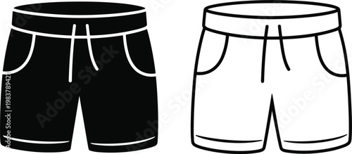 Casual shorts illustration with drawstring pockets in solid and outline styles