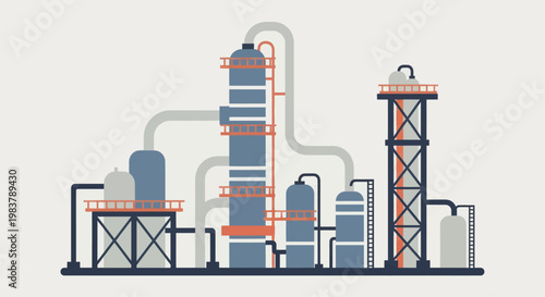 Industrial oil refinery plant with tall towers and complex piping system.