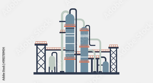 Industrial Oil Refinery Plant with Towers and Pipes.