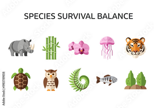 Illustrative Icons Representing Elements of Species Survival and Ecological Balance